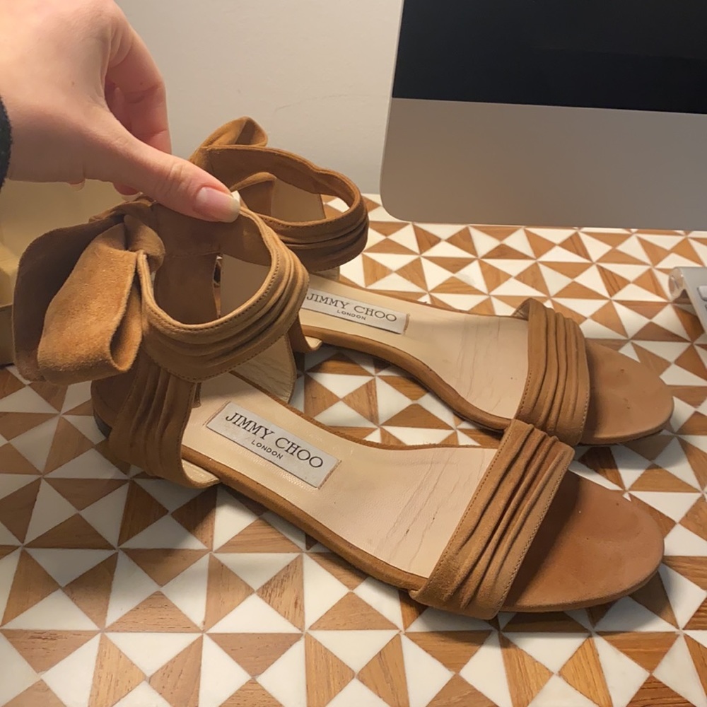 Jimmy Choo Kora Suede Ankle-Wrap Flat Sandals, Canyon - Picture 7 of 9